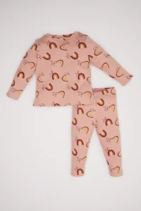 DeFacto Baby Girl Rainbow Printed Long Sleeve Ribbed Camisole 2-Piece Pajama Set D6801a5ns