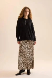 DeFacto Straight Fit Normal Bel Leopar Desenli Saten Maxi Etek
