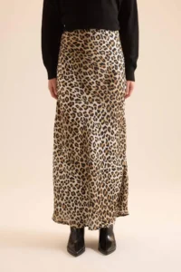 DeFacto Straight Fit Normal Bel Leopar Desenli Saten Maxi Etek - Image 4