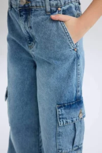 DeFacto Wide Leg Cargo Wide Leg Cotton Jean Trousers for Girls - Image 7