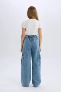 DeFacto Wide Leg Cargo Wide Leg Cotton Jean Trousers for Girls - Image 8
