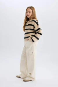 DeFacto Girl's Wide Leg Cargo Wide Leg Jean Trousers - Image 3