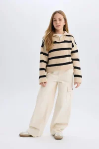 DeFacto Girl's Wide Leg Cargo Wide Leg Jean Trousers - Image 4