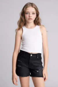 DeFacto Ripped Detailed Cotton Shorts Girls' - Image 3
