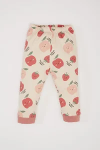 DeFacto Baby Girl Pajama Set Crew Neck Fruit Patterned Long Sleeve Top with Elastic Waist Long Bottom - Image 2