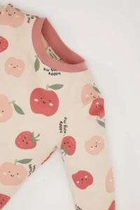 DeFacto Baby Girl Pajama Set Crew Neck Fruit Patterned Long Sleeve Top with Elastic Waist Long Bottom - Image 3