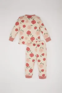 DeFacto Baby Girl Pajama Set Crew Neck Fruit Patterned Long Sleeve Top with Elastic Waist Long Bottom - Image 5