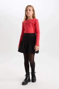 DeFacto Girl's Basic Straight Waist Elastic Flounced Skirt