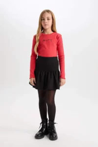 DeFacto Girl's Basic Straight Waist Elastic Flounced Skirt - Image 3