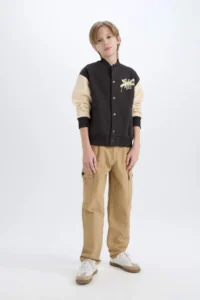 DeFacto Boy's College Collar Back Printed Snap Fasten Bomber Jacket - Image 2