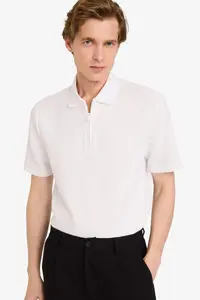 DeFacto Regular Fit Polo Neck Half Zipper Short Sleeve T-Shirt
