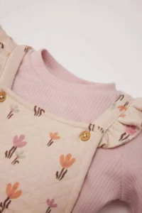 DeFacto D7252 Baby Girl 2-Piece Set Floral Corduroy Camisole Long Sleeve Basic T-Shirt Dress - Image 3
