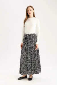 DeFacto Floral Patterned Waisted Viscose Maxi Skirt - Image 3