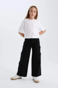 DeFacto Wide Leg Cargo Wide Leg Jean Trousers Girl - Image 4