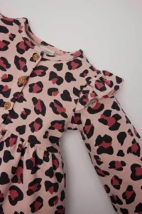 DeFacto Leopard Patterned Crew Neck Buttoned Pink Baby Girl Dress D7423A5/PN243 - Image 2