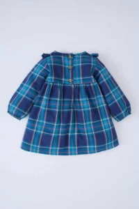 DeFacto Checked Long Sleeve Flannel Navy Blue Baby Girl Dress D7427A5/NV256 - Image 4