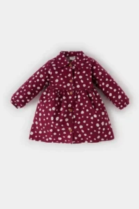 DeFacto Floral Long Sleeve Flannel Claret Red Baby Girl Dress D7428A5/BR204