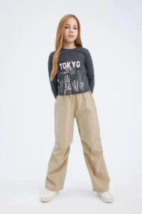 DeFacto Elastic Waist Straight Leg Parachute Trousers Girl