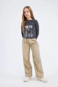 DeFacto Elastic Waist Straight Leg Parachute Trousers Girl - Image 2