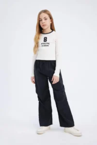 DeFacto Elastic Waist Straight Leg Parachute Trousers Girl - Image 3