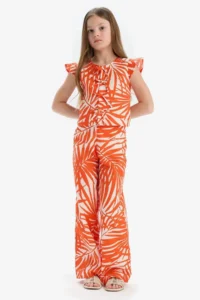 DeFacto Wide Leg Wide Leg Patterned Cotton Trousers with Elastic Waist Girl Child