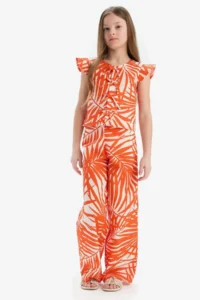 DeFacto Wide Leg Wide Leg Patterned Cotton Trousers with Elastic Waist Girl Child - Image 3
