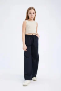 DeFacto Girl's Wide Leg Wide Leg Cotton Trousers with Elastic Waist - Image 2