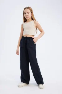 DeFacto Girl's Wide Leg Wide Leg Cotton Trousers with Elastic Waist - Image 3