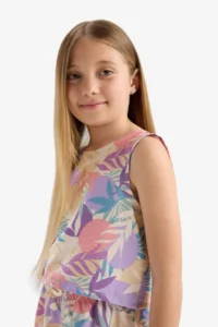 DeFacto Patterned Crew Neck Sleeveless Blouse Girl - Image 3