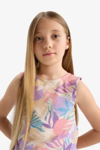 DeFacto Patterned Crew Neck Sleeveless Blouse Girl - Image 4