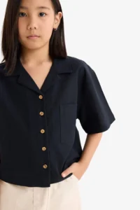 DeFacto Cropped Fit Linen Short Sleeve Shirt Girls - Image 4