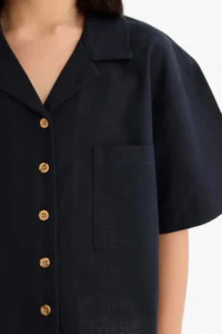 DeFacto Cropped Fit Linen Short Sleeve Shirt Girls - Image 5