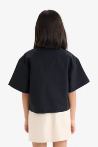DeFacto Cropped Fit Linen Short Sleeve Shirt Girls - Image 6