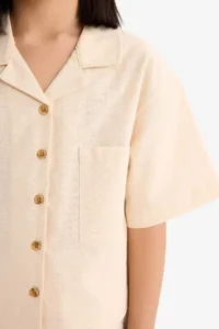 DeFacto Cropped Fit Linen Short Sleeve Shirt Girls - Image 5