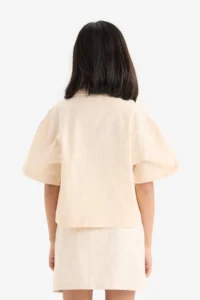 DeFacto Cropped Fit Linen Short Sleeve Shirt Girls - Image 6