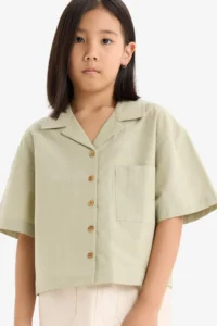 DeFacto Cropped Fit Linen Short Sleeve Shirt Girls