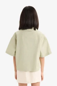 DeFacto Cropped Fit Linen Short Sleeve Shirt Girls - Image 7