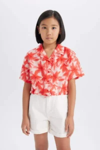 DeFacto Patterned Crop Short Sleeve Shirt Girl