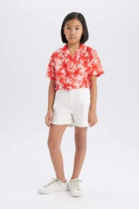 DeFacto Patterned Crop Short Sleeve Shirt Girl - Image 2
