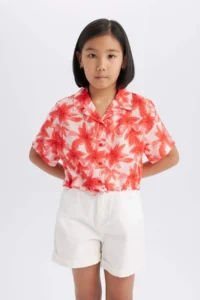 DeFacto Patterned Crop Short Sleeve Shirt Girl - Image 3