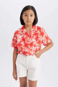 DeFacto Patterned Crop Short Sleeve Shirt Girl - Image 4