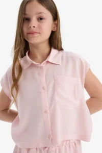 DeFacto Cropped Fit Cotton Short Sleeve Shirt Girls