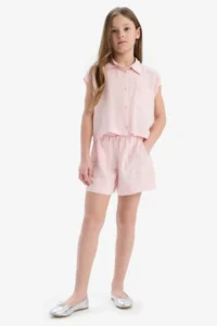 DeFacto Cropped Fit Cotton Short Sleeve Shirt Girls - Image 2