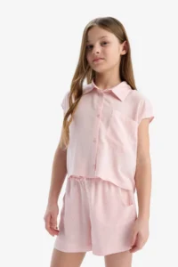 DeFacto Cropped Fit Cotton Short Sleeve Shirt Girls - Image 3