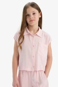 DeFacto Cropped Fit Cotton Short Sleeve Shirt Girls - Image 4