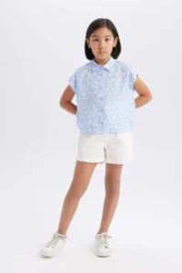 DeFacto Crop Cotton Floral Short Sleeve Shirt Girl - Image 2