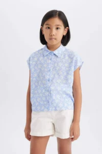 DeFacto Crop Cotton Floral Short Sleeve Shirt Girl - Image 3