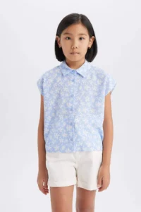 DeFacto Crop Cotton Floral Short Sleeve Shirt Girl - Image 4