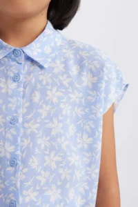 DeFacto Crop Cotton Floral Short Sleeve Shirt Girl - Image 5