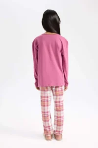 DeFacto Girl's Pajama Set Printed Long Sleeve Top with Elastic Waist Long Bottom - Image 5